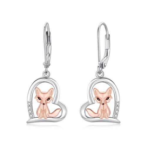 MEDWISE Fuchs Ohrringe 925 Sterling Silber - Hängend Herz Tropfen Schmuck - Hypoallergener Geschenk für Mädchen, Ehefrau, Freundin, Frauen, Kinder, Tochter - Weihnachts von MEDWISE