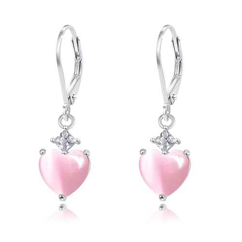 MEDWISE Hell-Pink Tropfen Ohrringe 925 Sterling Silber Liebes Ohrringe Hell-Pink Ohrringe Herz Ohrringe für Frauen Frauen Kinder Mutter von MEDWISE