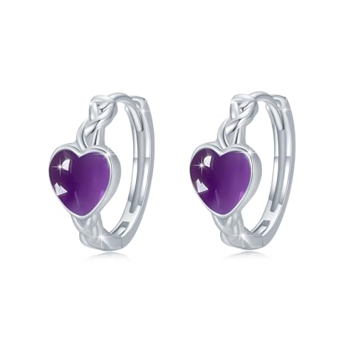 MEDWISE Herz Keltisches Creolen Ohrringe Mädchen 925 Sterling Silber Klein Creolen Ohrringe mit Amethyst Hypoallergen Schmuck Geschenke für Damen Mädchen Tochter Kinder Geburtstag Geschenk von MEDWISE