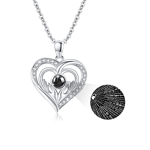 MEDWISE Herz Kette 925 Sterling Silber Kette Ich Liebe Dich 100 Sprachen Projektions Halskette Muttertagsgeschenk Herz Schmuck für Mutter Mama Freundin Damen Frauen Tochter Ehefrau Muttertagsgeschenk von MEDWISE