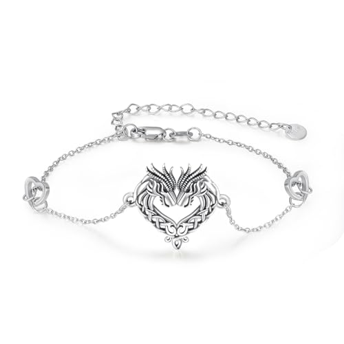 MEDWISE Keltische Drachen Armband S925 Sterling Silber Herz Dragon Armbänder Verstellbar 7+2 Zoll Drachen Schmuck für Damen Mädchen Mama Freundin Geschenke Weihnachts Geschenk von MEDWISE