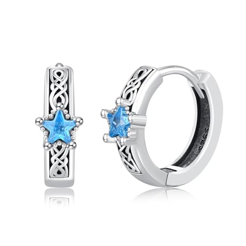 MEDWISE Keltische Creolen 925 Sterling Silber für Herren und Damen - 5A Blauer Zirkon Stern Ohrringe - Vintage Wikinger Hoop Schmuck von MEDWISE