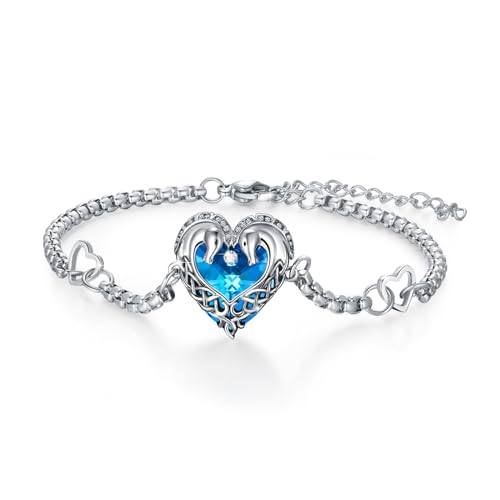 MEDWISE Keltische Pferd Armband S925 Sterling Silber Kristall Armband Verstellbar Herz Armbändchen Pferd Schmuck für Damen Mädchen Mama Geschenke 7+2'' Edelstahlkette Weihnachts von MEDWISE