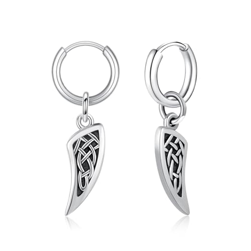 MEDWISE Keltische Wolfszahn Creolen Ohrringe 925 Sterling Silber Ohrringe Wolfszahn Keltisches Leverback Wolf Schmuck Geschenk für Herren Jungen Damen Teenager Männer von MEDWISE
