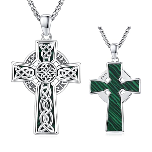 MEDWISE Keltisches Halskette 925 Sterling Silber ViKing Kreuz Kette Malachit Anhänger Kreuz Keltisches Anhänger Irisch Keltisch Amulett Schmuck für Herren Jungen Sohn Männer Damen Weihnachts von MEDWISE