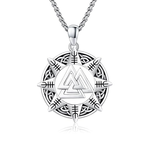 MEDWISE Keltisches Halskette 925 Sterling Silber Wikinger Kette Herren Valknut Wikinger Anhänger Viking Amulett Keltischer Schmuck für Herren Jungen Sohn Männer Damen Geburtstags Geschenke von MEDWISE