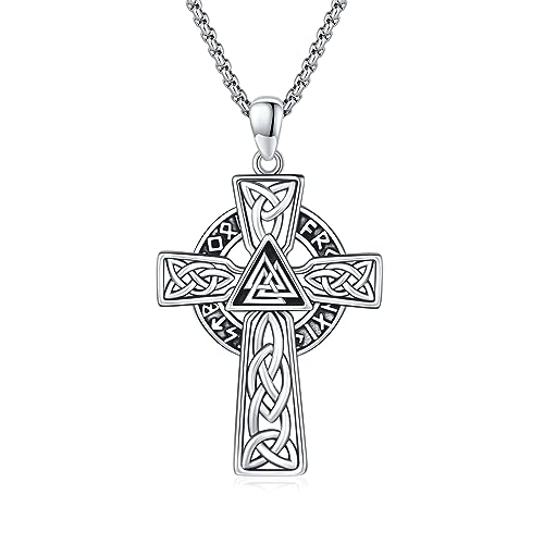 MEDWISE Keltisches Halskette 925 Sterling Silber Wikinger Valknut Kette Keltisches Kreuz Anhänger Vintage Kreuz Anhänger Amulett Schmuck für Herren Damen Männer Sohn Teenager Weihnachts von MEDWISE