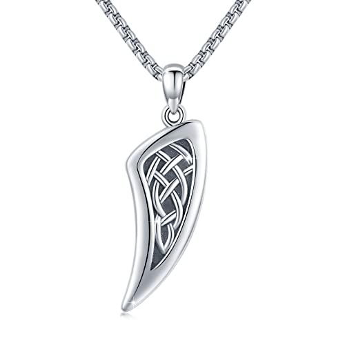 MEDWISE Keltisches Halskette 925 Sterling Silber Wolfszahn Kette Keltische Kette Herren Anhänger Keltische Knoten Kette Wolf Schmuck Geschenke für Herren Sohn Jungen Männer Damen Teenager von MEDWISE