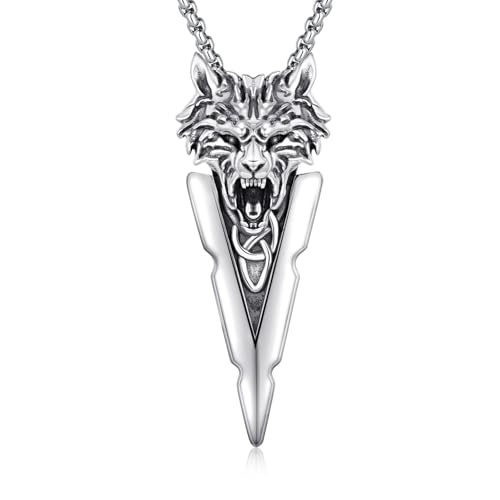 MEDWISE Keltisches Knoten Halskette 925 Sterling Silber Kette ViKing Keltisches Wikinger Anhänger Pfeilspitze Wolf Kette Amulett Schmuck für Herren Männer Damen Geschenke 20+2'' Edelstahlkette von MEDWISE