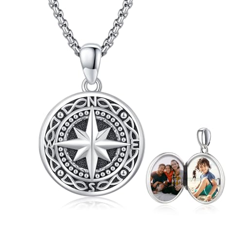 MEDWISE Kompass Medaillon Kette 925 Sterling Silber Personalisierte Foto Anhänger mit Bild Amulett Oxidiert Abschluss Geschenk Custom Schmuck für Herren Damen Geschenke Zum Weihnachts Geschenk von MEDWISE