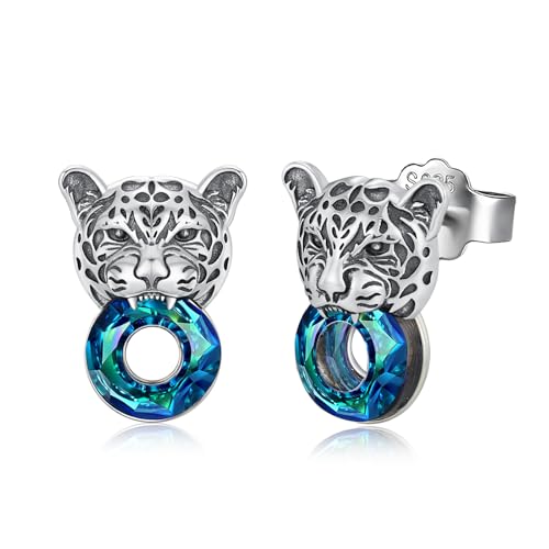 MEDWISE Leopard Ohrringe 925 Sterling Silber Kristall Tier Ohrstecker Hypoallergen Schmuck für Unisex Herren Freund Damen Teenager Geschenk von MEDWISE