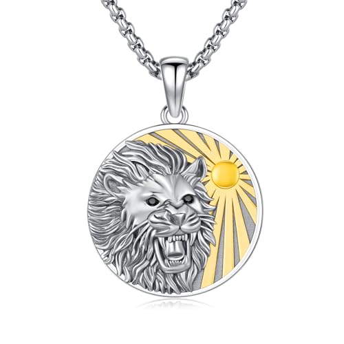 MEDWISE Löwe Kette 925 Sterling Silber Löwe Halskette Kette mit Sonne Anhänge Amulett Gothic Schmuck für Herren Jungs Damen Geburtstag Geschenk von MEDWISE