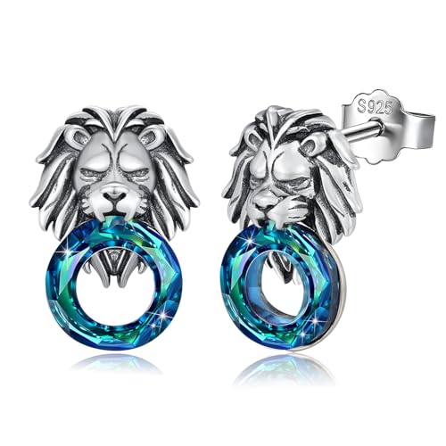 MEDWISE Löwe Ohrringe 925 Sterling Silber Löwe Ohrstecker Kristall Ohrringe Tier Ohrringe Löwe Kleine Ohrringe Hypoallergen Schmuck für Unisex Herren Freund Damen Teenager Geschenk von MEDWISE
