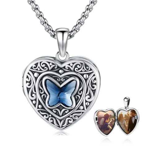 MEDWISE Medaillon Keltisches Herz Halskette 925 Sterling Silber Schmetterling Kristall Kette Anhänger Foto Medaillon Amulett Personalisiertes Medallion Schmuck für Damen Geschenke Geburtstag von MEDWISE