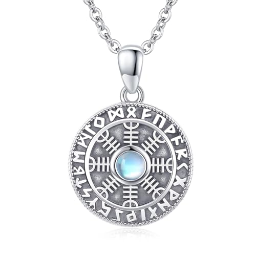 MEDWISE Medaillon Personalisiertes Kette 925 Sterling Silber Wikinger Foto Medaillon Mondstein Kette Medaillon Amulett mit Foto Mondstein Amulett Anhänger Schmuck für Mädchen Damen Tochter Geschenke von MEDWISE