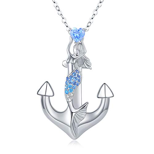 MEDWISE Anker Kette 925 Sterling Silber Meerjungfrau Halskette Meerjungfrau Ozean Schmuck Geschenk für Damen Mama Ehefrau Frauen Mädchen von MEDWISE