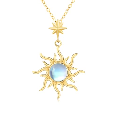 MEDWISE Mondstein Kette S925 Sterling Silber Sonne Kette Vergoldete Gold Sonne Halskette Mondstein Schmuck für Frauen Tochter Damen Freundin Mutter Geburtstag Geschenk von MEDWISE