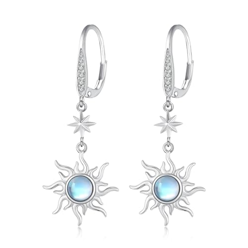 MEDWISE Mondstein Ohrringe 925 Sterling Silber Sonne Stern Tropfen Hänge Schmuck für Damen Frauen Liebhaber Freundin Weihnachten von MEDWISE