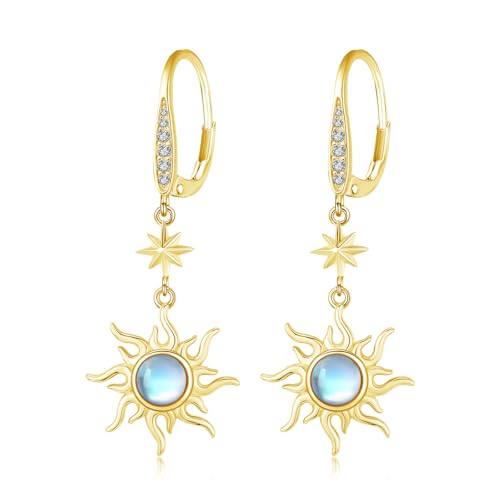 MEDWISE Mondstein Ohrringe S925 Sterling Silber Sonne Tropfen Gold Stern Hängend Schmuck für Frauen Tochter Damen Freundin Mutter Kinder Geburtstag Geschenk von MEDWISE