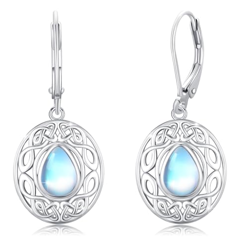 MEDWISE Mondstein Ohrringe 925 Sterling Silber Keltischer Ohrringe Mondstein Ohrringe Mondstein Keltischer Knoten Schmuck für Mama Frauen Mädchen von MEDWISE