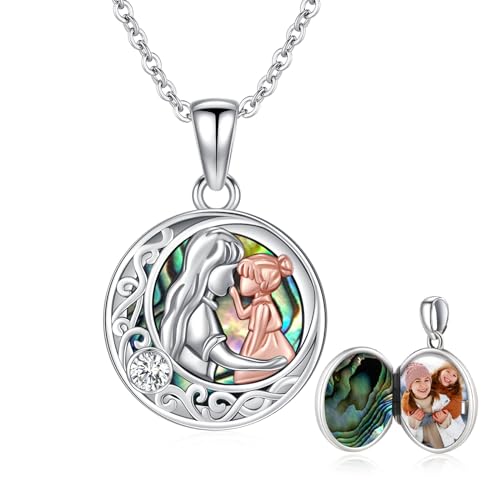 MEDWISE Mutter Tochter Medaillon Halskette 925er Sterlingsilber Medaillon Medaillon zum öffnen für Bilder Abalone Muschel Medaillons Schmuck für Frauen Mädchen Damen von MEDWISE