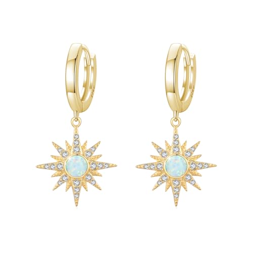 MEDWISE Opal Stern Ohrringe Gold 925 Sterling Silber Creolen Mit Anhänger Hypoallergene Schmuck für Frauen Tochter Damen Freundin von MEDWISE