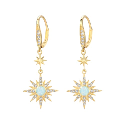 MEDWISE Opal Ohrringe Frauen 925 Sterling Silber Stern Ohrringe Tropfen Gold Achtzackiger Stern Hängend Opal Gold Schmuck für Frauen Tochter Damen Freundin Mädchen Mutter Mama Geschenk von MEDWISE