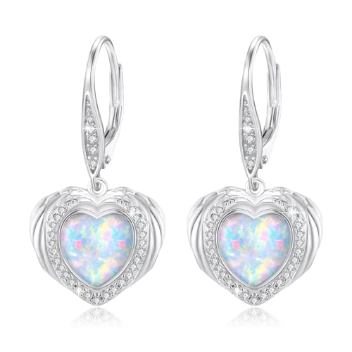 MEDWISE Opal Tropfen Ohrringe Damen 925 Sterling Silber Flügel Ohrringe mit Herz Opal Ohrringe Flügel Schmuck für Frauen Mädchen Ehefrau Geschenk von MEDWISE