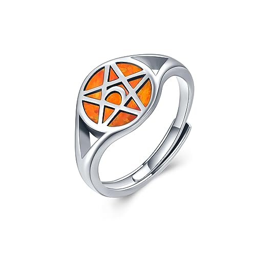 MEDWISE Pentagramm Ring 925er Sterlingsilber Orange Opal Mond Ringe Pentagramm Amulett Ring Stern Verstellbarer Ring Geschenk für Damen und Herren von MEDWISE