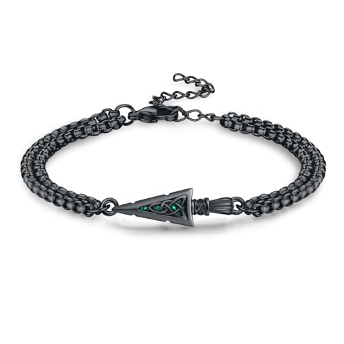 MEDWISE Pfeilspitze Armband Schwarz 925 Sterling Silber Keltische Pfeil Anhänger Doppelkette Armbänder Abalone Muschel Schmuck Verstellbar für Damen Herren Geburtstag 7.5 +2'' Edelstahlkette von MEDWISE