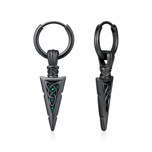 MEDWISE Pfeilspitze Schwarz Creolen Ohrringe 925 Sterling Silber Keltische Ohrringe Huggie Herren Pfeil Anhänger Hängend Abalone Muschel Schmuck Geschenk für Damen Herren Teenager Unisex Geburtstag von MEDWISE