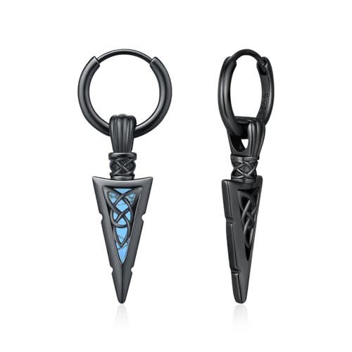 MEDWISE Pfeilspitze Schwarz Creolen Ohrringe 925 Sterling Silber Keltische Ohrringe Herren Pfeil Anhänger Hängend Türkis Schmuck für Damen Herren Teenager Unisex Geburtstag Cool Geschenke von MEDWISE