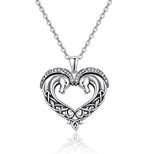 MEDWISE Pferd Halskette 925 Sterling Silber keltischer Knoten Pferd Halskette Herz Pferd Anhänger Schmuck Geschenke für Frauen Mädchen Pferdeliebhaber von MEDWISE