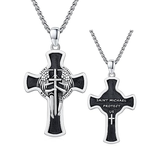 MEDWISE Heiliger Erzengel Michael Kette 925 Sterling Silber Kreuz Kette Saint Erzengel Michael Anhänger Kreuz Anhänger Kreuz Halskette Amulett Schmuck für Herren Damen Sohn Männer von MEDWISE