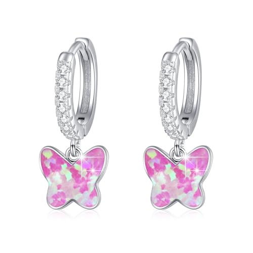 MEDWISE Schmetterling Creolen Mädchen Silber 925 Lila Opal Hängend Hypoallergener Ohrringe Schmetterling Opal Schmuck für Damen Frauen Kinder Tochter Ehefrau von MEDWISE