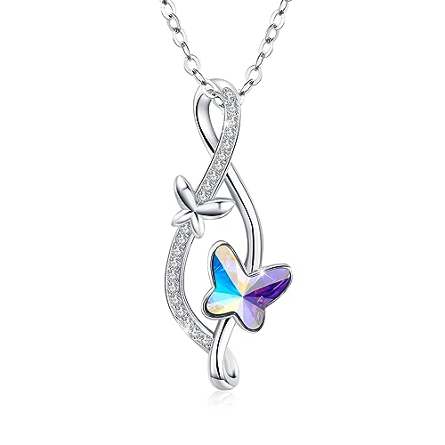 MEDWISE Schmetterling Kette Damen 925 Sterling Silber Infinity Halskette Mit Mondsteinweiß Kristallen - Schmuck Geschenk für Frauen, Mädchen, Tochter, Mutter, Frau, Freundin von MEDWISE