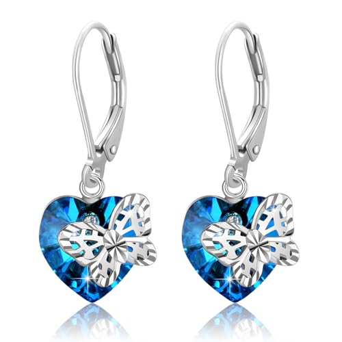 MEDWISE Schmetterling Ohrringe 925 Sterling Silber Herz Hängend Damen Kristall Ohrhänger Schmuck für Mädchen Ehefrau Freundin Tochter Mutter Geschenk Mama von MEDWISE