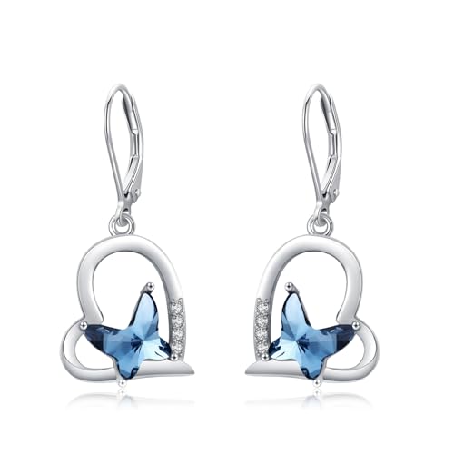 MEDWISE Schmetterling Ohrringe - Silber Herz Hängend Tropfen Kristall Ohrringe - Hypoallergener Schmuck für Damen, Frauen & Kinder von MEDWISE