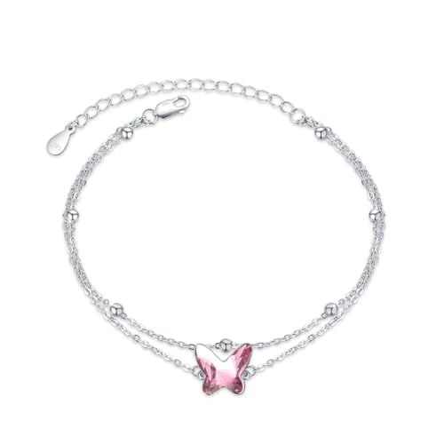 MEDWISE Schmetterlings Armband Damen 925 Sterling Silber Hellpink Kristall Doppelkette Armbänder Verstellbar Geschichtetes Armbänder Schmetterlings Schmuck Geschenke für Frauen Mädchen Weihnachts MEDWISE Schmetterlings Armband Damen 925 Sterling Silber Hellpink Kristall Doppelkette Armbänder Verstellbar Geschichtetes Armbänder Schmetterlings Schmuck Geschenke für Frauen Mädchen Weihnachts von MEDWISE