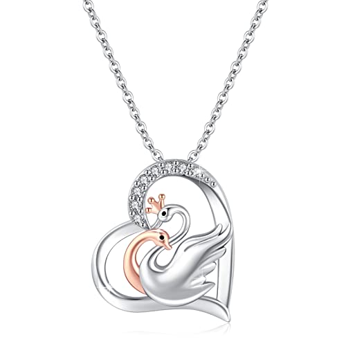 MEDWISE Schwan Herz Halskette 925 Sterling Silber Schwan Anhänger mit Cubic Zirkonia Schwan Schmuck Muttertagsgeschenk für Mutter Mama Frauen Mädchen von MEDWISE