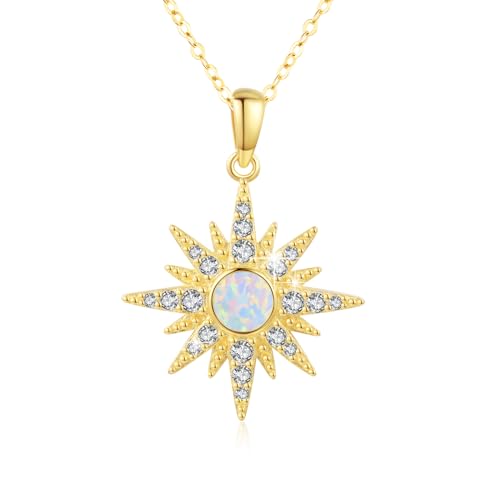 MEDWISE Stern Kette 925 Sterling Silber Gold Achtzackiger Stern Halskette Vergoldete Opal Kette Gold Stern Anhänger Opal Schmuck für Damen Mädchen Freundin Tochter Frauen Ehefrau Muttertagsgeschenk von MEDWISE
