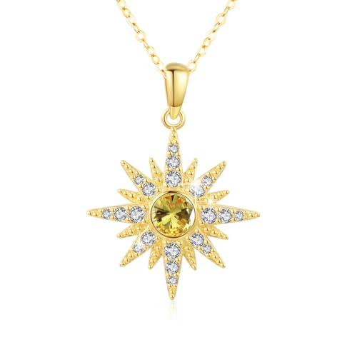 MEDWISE Stern Kette Frauen 925 Sterling Silber Gold Achtzackiger Stern Halskette Vergoldete mit Gelb Zirkonia Kette Gold Stern Geburtsstein Schmuck für Damen Mädchen Tochter Freundin Weihnachts von MEDWISE