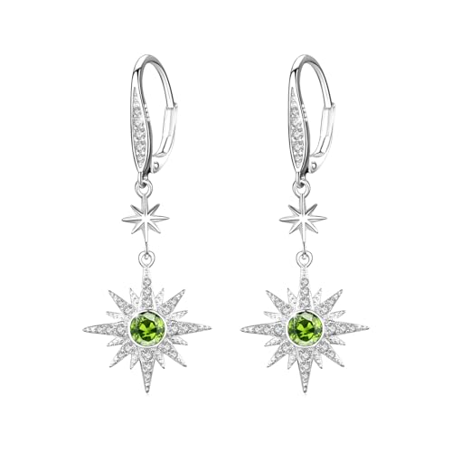 MEDWISE Stern Ohrringe Frauen 925 Sterling Silber Ohrringe mit Olivgrün Zirkonia August Tropfen Ohrringe Achtzackiger Stern Ohrringe Stern Hänge Ohrringe Stern Schmuck für Damen Freundin Mama von MEDWISE