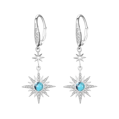MEDWISE Stern Ohrringe Frauen 925 Sterling Silber Ohrringe mit Türkis Tropfen Ohrringe Achtzackiger Stern Ohrringe Stern Hypoallergener Ohrringe Stern Geburtsstein Schmuck für Damen Freundin Mama von MEDWISE