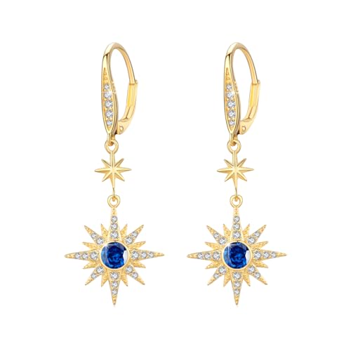 MEDWISE Stern Ohrringe 925 Sterling Silber Gold Mit Navy Blau Zirkonia Achtzackiger Hänge Schmuck für Frauen Damen Geburtstag Geschenk von MEDWISE