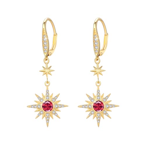 MEDWISE Stern Ohrringe Frauen 925 Sterling Silber Tropfen Ohrhänger Mit Gold Rosa Zirkonia Achtzackiger Geburtsstein Schmuck für Frauen Tochter Damen Mutter von MEDWISE