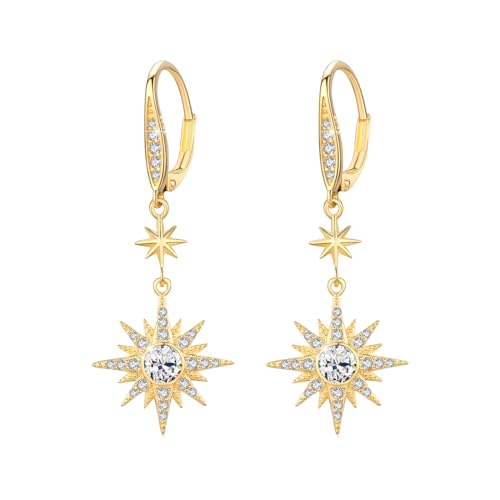 MEDWISE Stern Ohrringe Frauen 925 Sterling Silber Tropfen Ohrringe Gold Weiß Zirkonia Achtzackiger Stern Hängend Schmuck für Frauen Tochter Damen Muttertagsgeschenk von MEDWISE