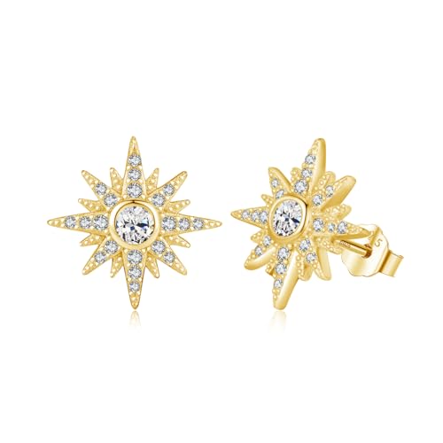 MEDWISE Stern Ohrringe Mädchen 925 Sterling Silber Stern Ohrstecker Gold Ohrringe mit Weiß Zirkonia Stern Schmuck für Tochter Damen Kinder Freundin Liebhaber von MEDWISE