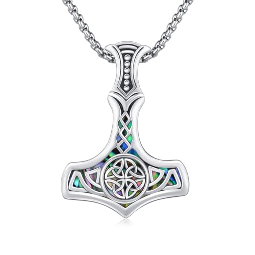 MEDWISE Thors Hammer Kette 925 Sterling Silber Keltisches Kette Mjölnir Anhänger Abalone Muschel Kette Wikinger Unendlichkeits Irish Anhänger Schmuck für Damen Unisex Herren Teenager Geburtstag von MEDWISE