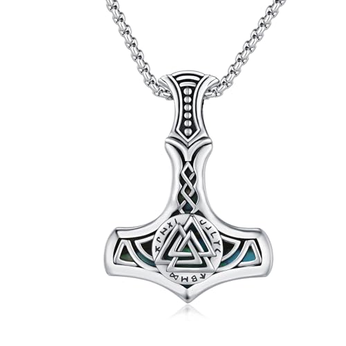 MEDWISE Thors Hammer Halskette 925 Sterling Silber Valknut Keltisches Kette Mjölnir Anhänger Abalone Muschel Kette Wikinger Valknut Anhänger Schmuck für Damen Unisex Herren Teenager Weihnachts von MEDWISE